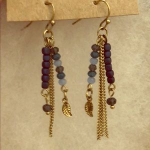 NEVER WORN! Blue Beaded/Gold Earrings
